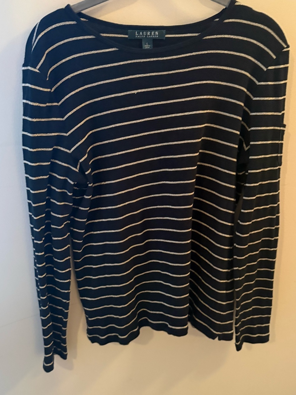 Lauren Ralph Lauren Long Sleeve Shirt Black and Gold Striped size L